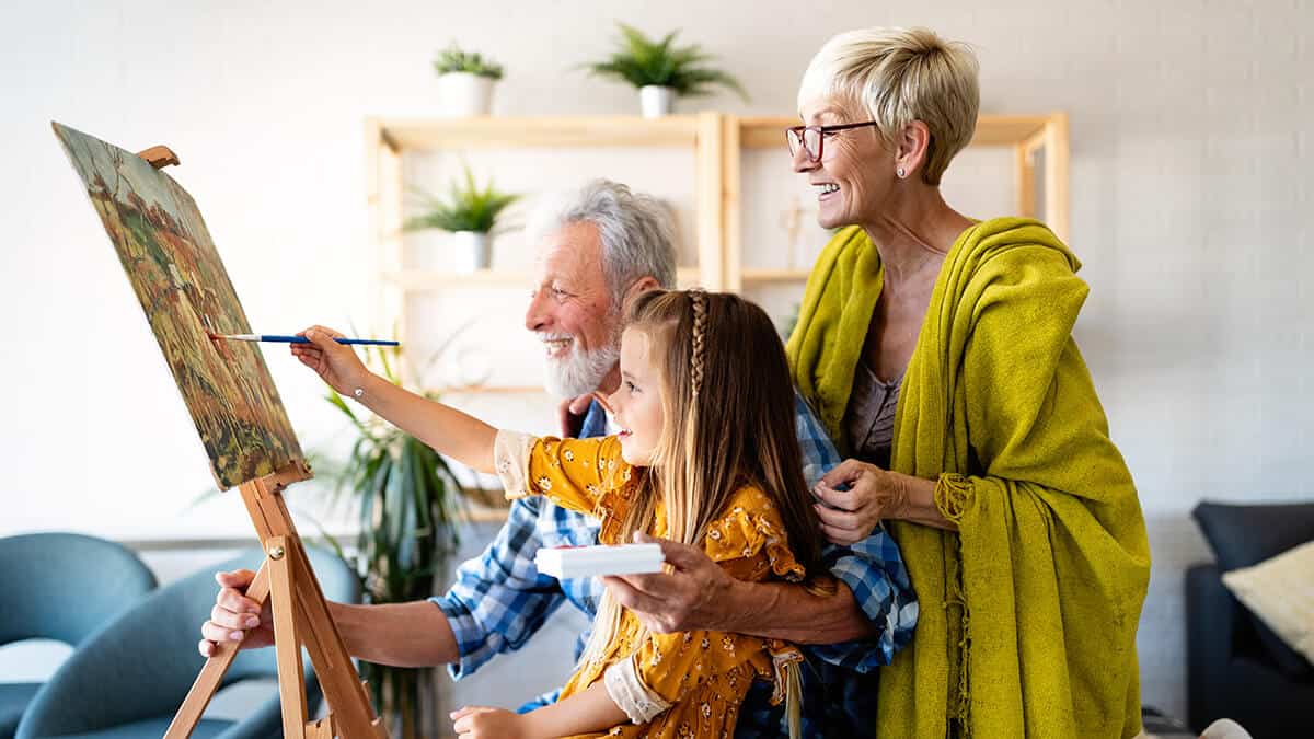 Family painting a picture